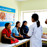 **

"A diverse group of people are participating in a health education seminar at a community health clinic in Malaysia. The scene is bright and welcoming, with posters about vaccinations and healthy eating displayed on the walls. A friendly doctor is giving a presentation, while nurses assist attendees. Everyone is fully clothed in appropriate attire. safe for work, appropriate content, professional, modest, perfect anatomy, correct proportions, natural pose, well-formed hands, proper finger count, natural body proportions, family-friendly"

**
