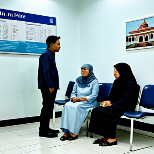 보건소 의료보험 적용 여부 - **Image Prompt:** A Malaysian family, fully clothed in modest clothing, at a government health clini...