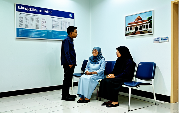 보건소 의료보험 적용 여부 - **Image Prompt:** A Malaysian family, fully clothed in modest clothing, at a government health clini...